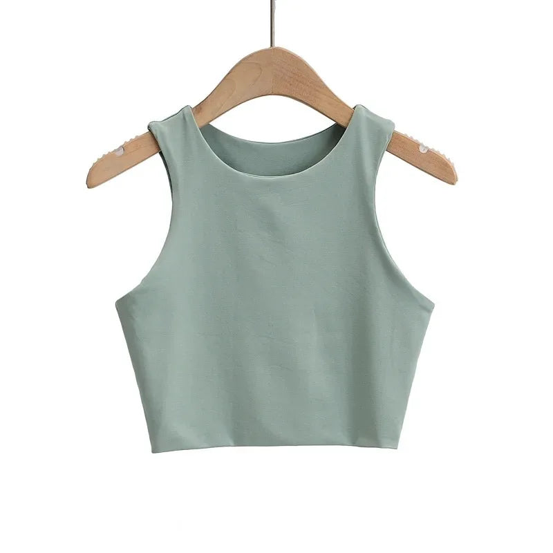 2024 Summer Fashion Women Sexy Slim Tops O-neck Sleeveless Double Nylon Ladies Good Quality Tank Tops 6 Colors