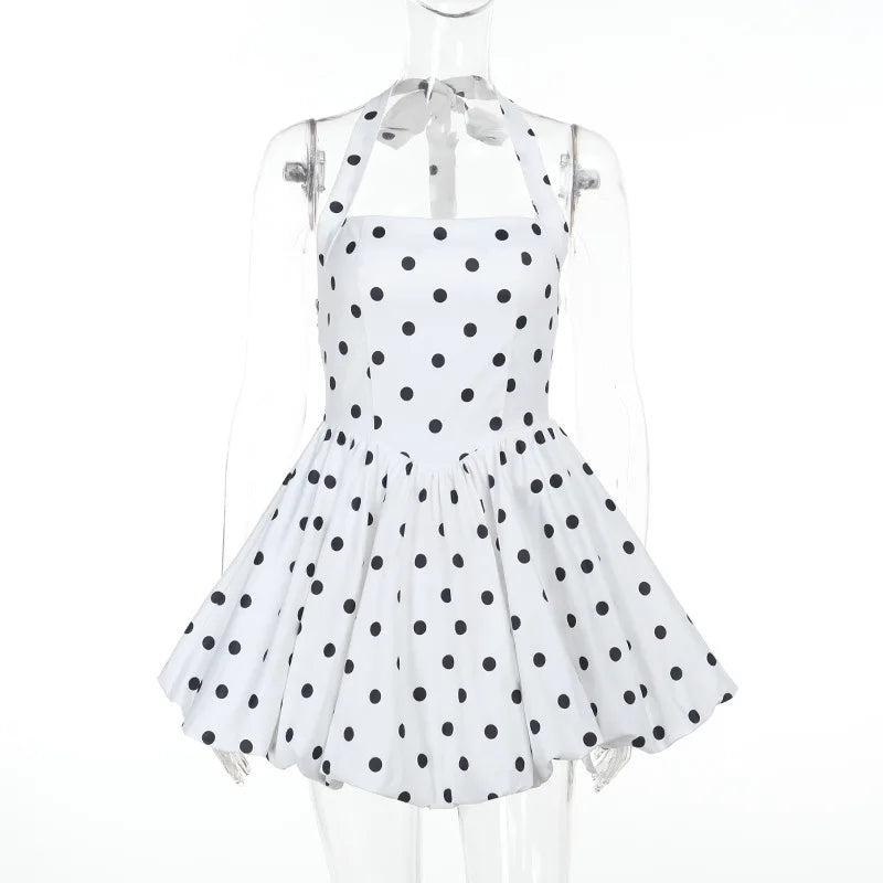 Ladies Summer Evening Party Dress Women Sleeveless Backless Polka Dots Print Fashion Halter Mini Dresses Club Streetwear Clothes