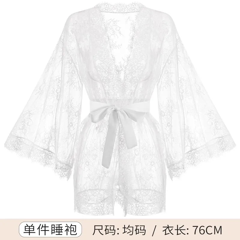 Black Satin Kimono Bridal Robe Lace Lingerie Women Sleepwear Pajamas Pure Ice Silk Wedding Morning Bathrobe Bridesmaid Robes