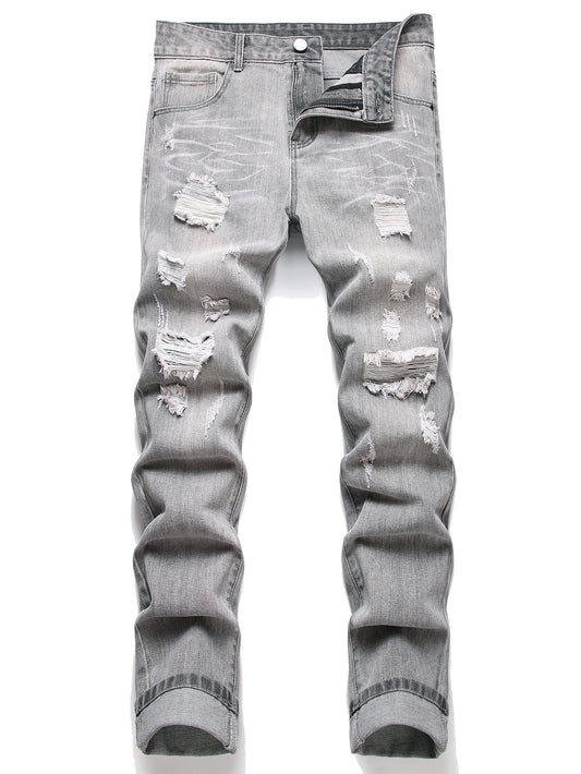 Men's Jeans Slim Fit Comfort Straight Leg Casual Mid Waist Denim Pants Grey Trousers Men Clothing