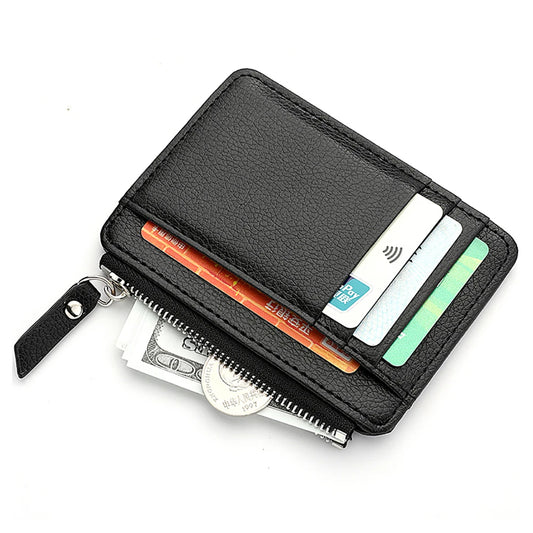 Ultra-Thin Mini Multi-Slot Credit Card Holder for Women PU Leather Zipper Wallet Compact Card Case Ladies' Organizer