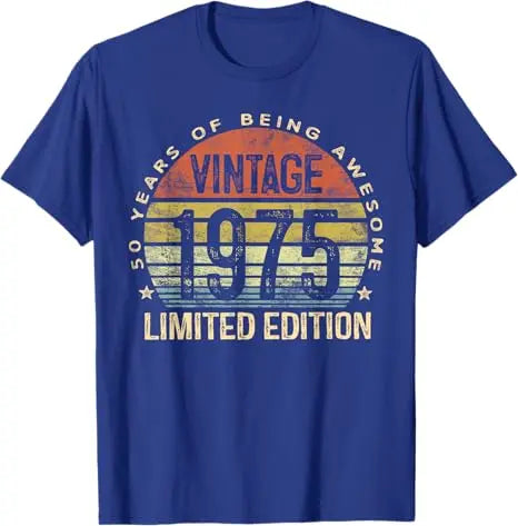 Vintage 1975 Limited Edition 50-Year-Old Gifts 50th Birthday T-Shirt Women Men Fashion Awesome Saying Tee Mama Dad B-day Present