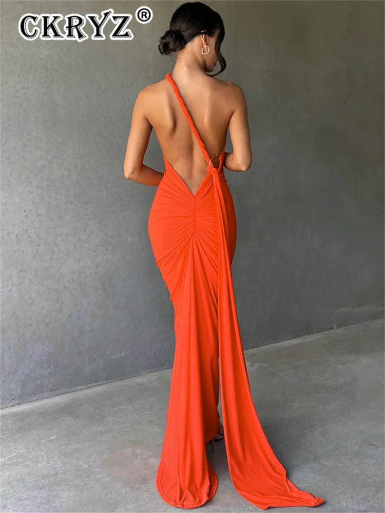 Ladies Summer Elegant Evening Party Dress For Women Sleeveless Backless Halter Sexy Long Dresses Woman Clothes Birthday Clubwear