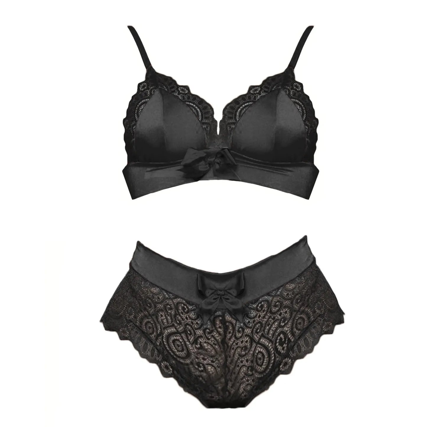 Underwear for Women Female Lace Edge Bow Knot Split Lingerie Ladies Two-Piece Push Up Bra Lingerie Female Hollow Mesh Panty