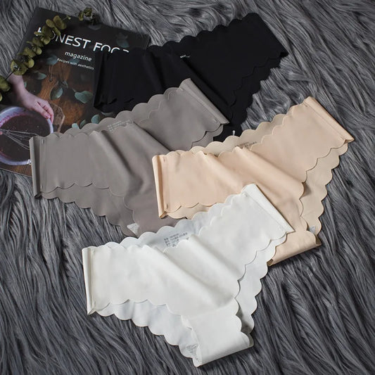 Women's Panties Ice Silk Seamless Women's Underwear Solid Pure Cotton Crotch Lightweight Breathable Soft Wavy Edge Women Briefs