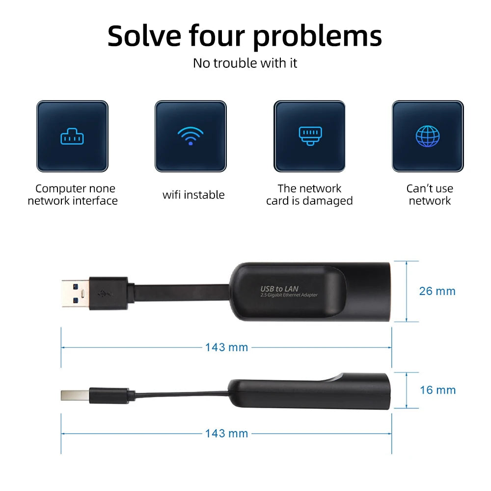 USB Gigabit Ethernet Adapter 2500Mbps USB 3.0 Network Card to RJ45 Lan Driver Free For Desktops Laptop Macbook PC Accessories