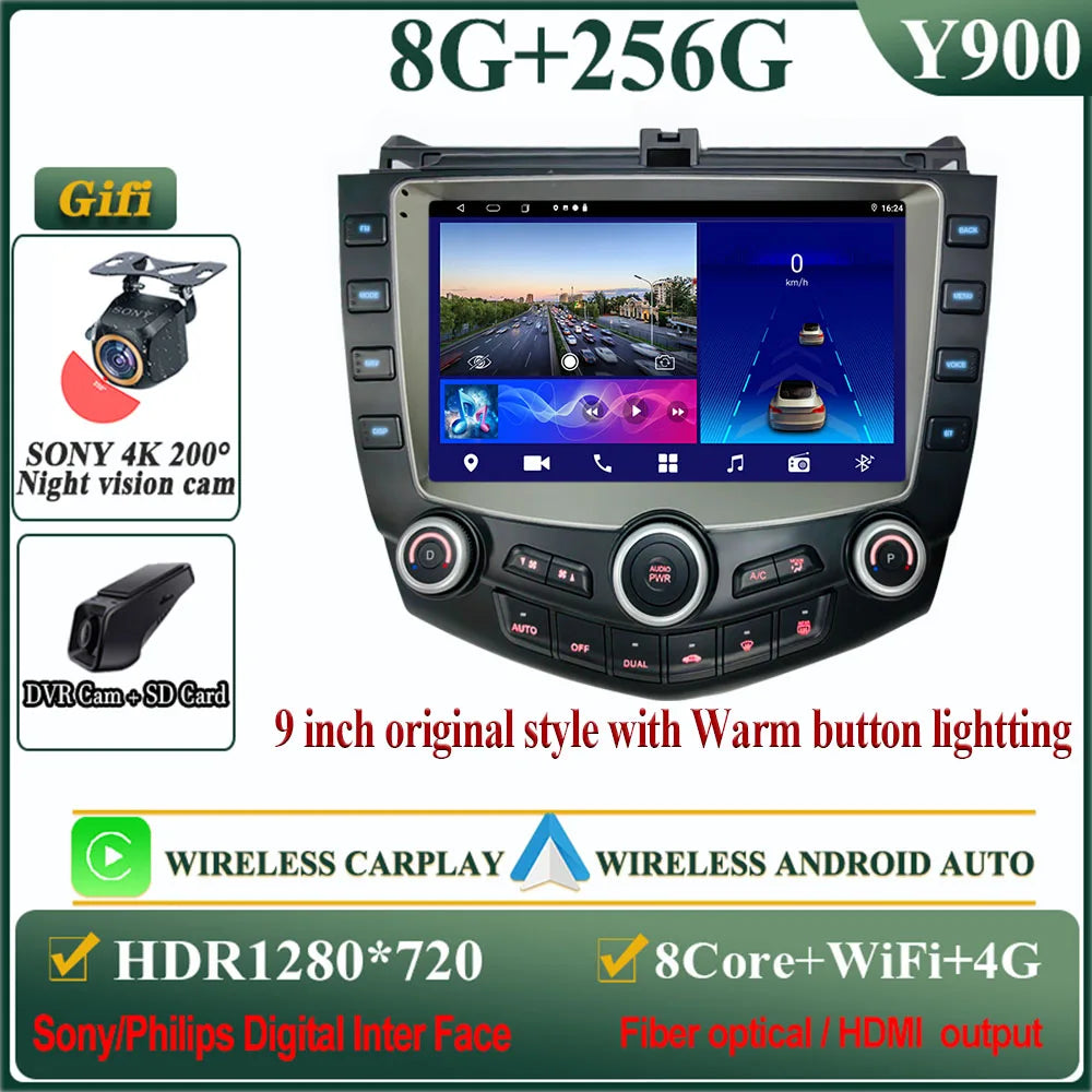 Android 14 Head Unit For Honda Accord 7 2003-2007 Multimedia Player GPS Navigation Stereo Head Unit No 2din DVD QLED Screen 5G