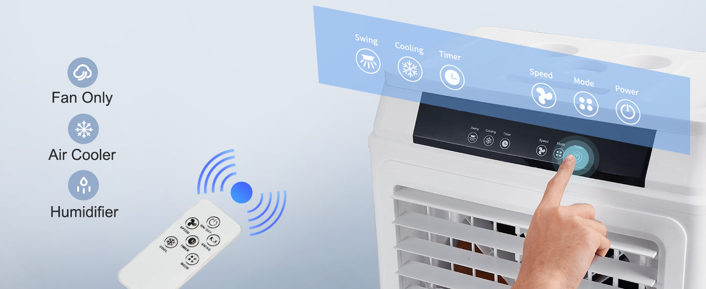 SucceBuy Evaporative Air Cooler Oscillating Swamp Cooler with Adjustable 3 Speeds and 12 H Timer Portable for Indoor Outdoor Use