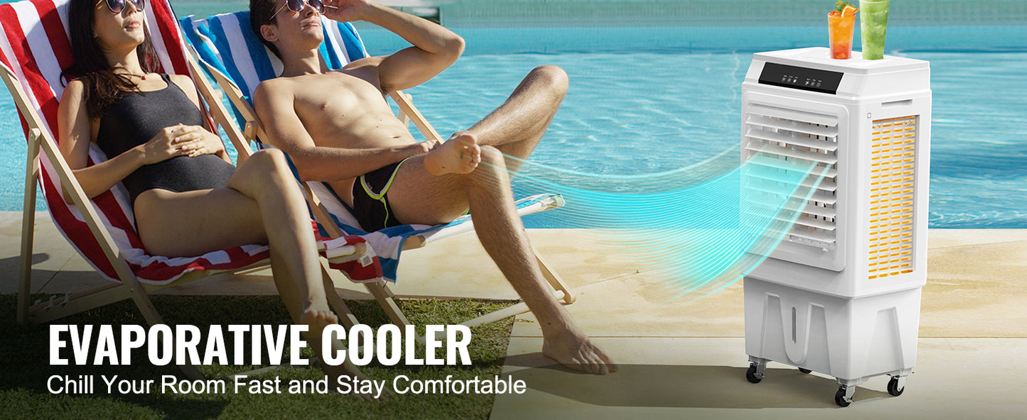 SucceBuy Evaporative Air Cooler Oscillating Swamp Cooler with Adjustable 3 Speeds and 12 H Timer Portable for Indoor Outdoor Use
